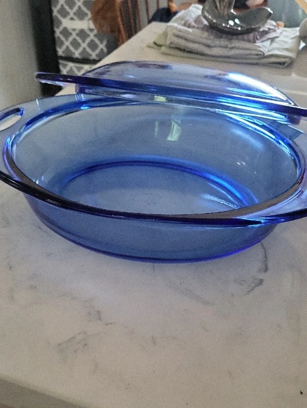 Vintage Anchor Hocking Cobalt Blue Glass 2 Quart Casserole Dish W/ Handles W/lid